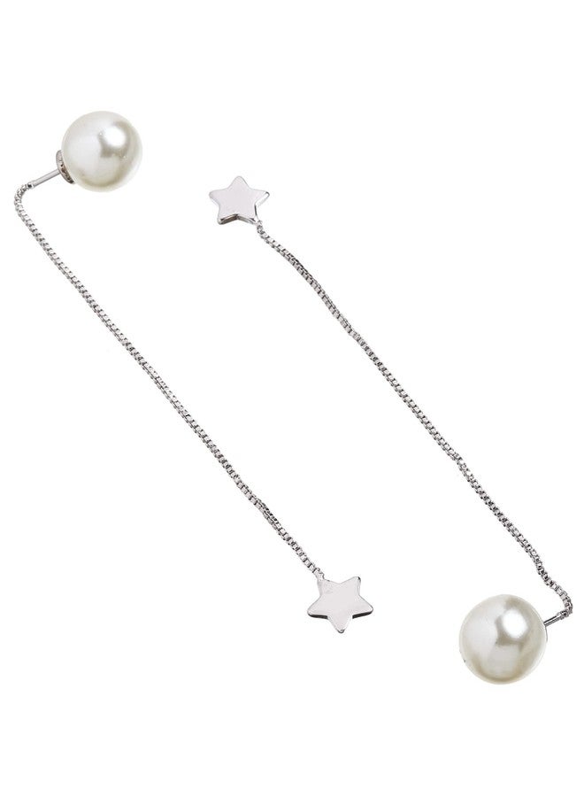 Karatcart Pearl Platinum Earrings For Women's, Silver - Image 5