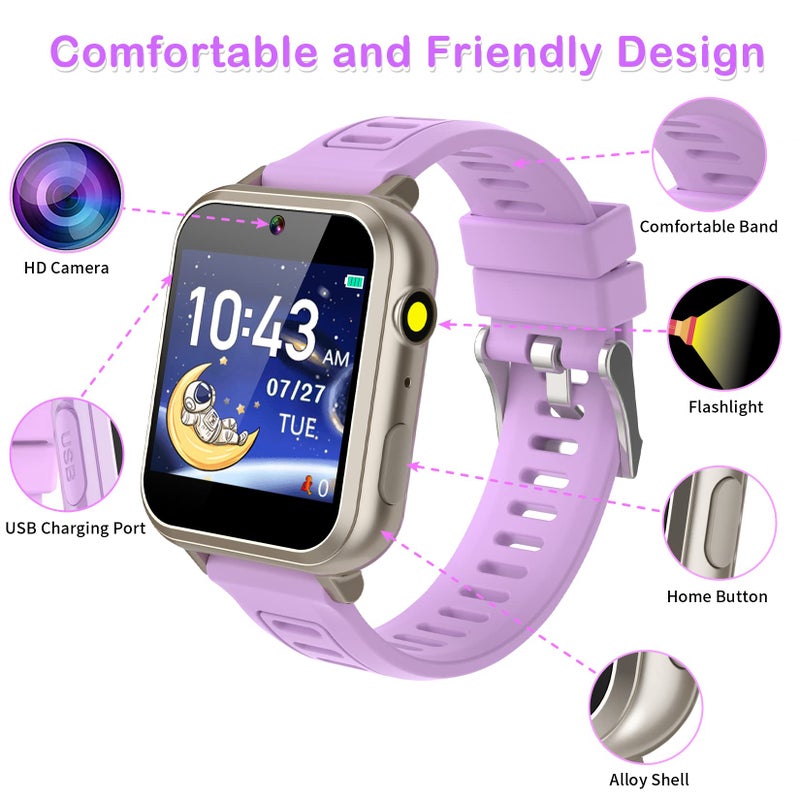 Phyulls Kids Smart Watch Girls Ages 4-12, Smart Watch for Kids with HD Touch Screen 39 Games Camera Video Alarm Music Pedometer Flashlight 12/24 hr Educational Toys Birthday Gifts for Girls Age 6 7 8 9 10 - Image 3