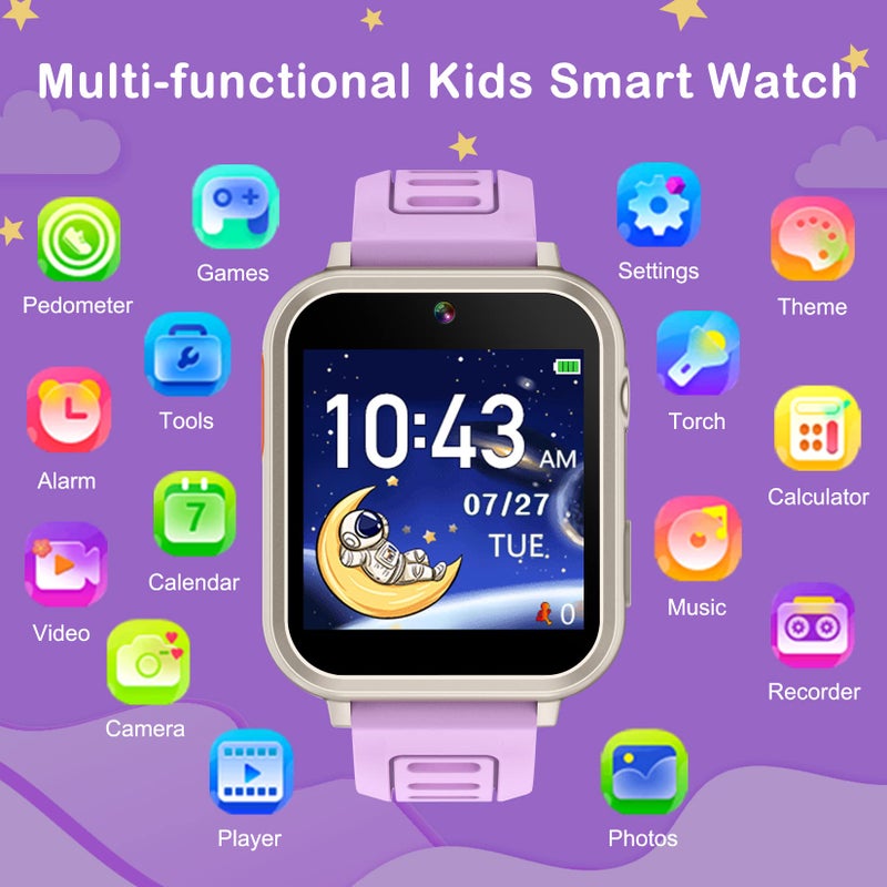 Phyulls Kids Smart Watch Girls Ages 4-12, Smart Watch for Kids with HD Touch Screen 39 Games Camera Video Alarm Music Pedometer Flashlight 12/24 hr Educational Toys Birthday Gifts for Girls Age 6 7 8 9 10 - Image 2