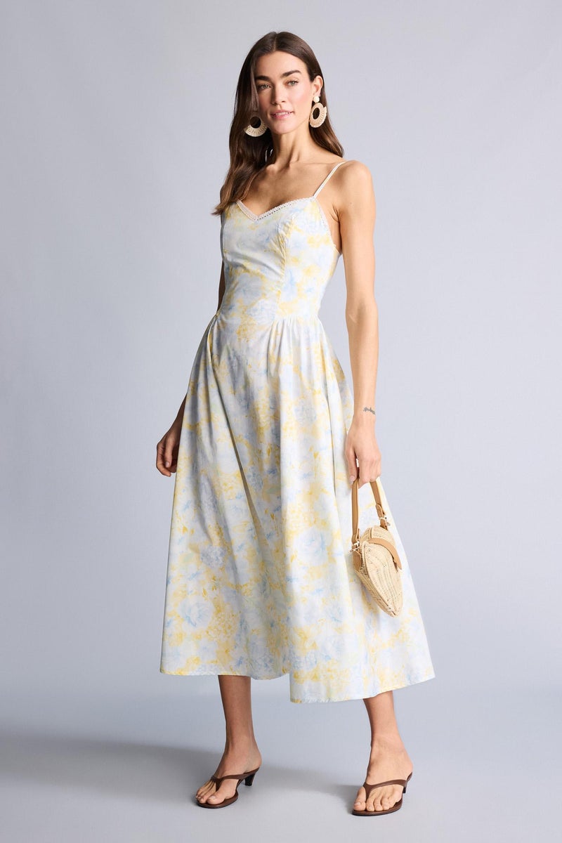 DeFacto Blue Woman Heart Collar Printed Poplin Midi Dress Casual - Image 5