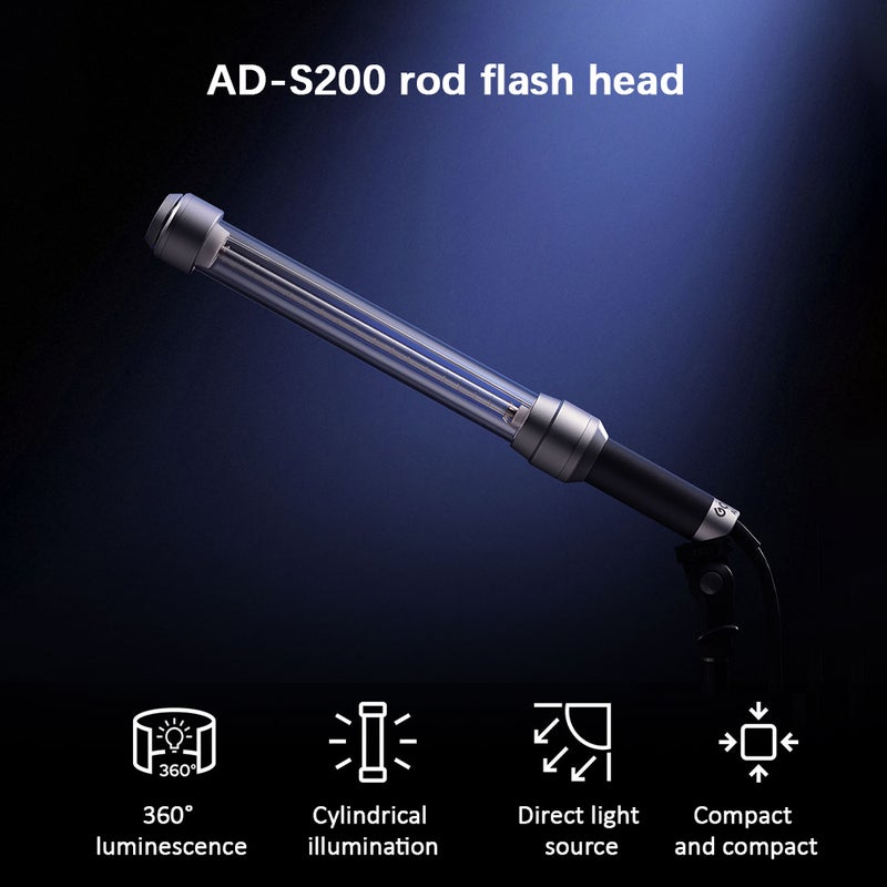 عصا أنبوب فلاش محمولة يدياً AD-S200 رأس فلاش بقوة فلاش 200 واط ساعة CCT 5800ك ± 200ك مع باب قابل للفصل وحقيبة حمل متوافقة مع AD200/AD200Pro - Image 2