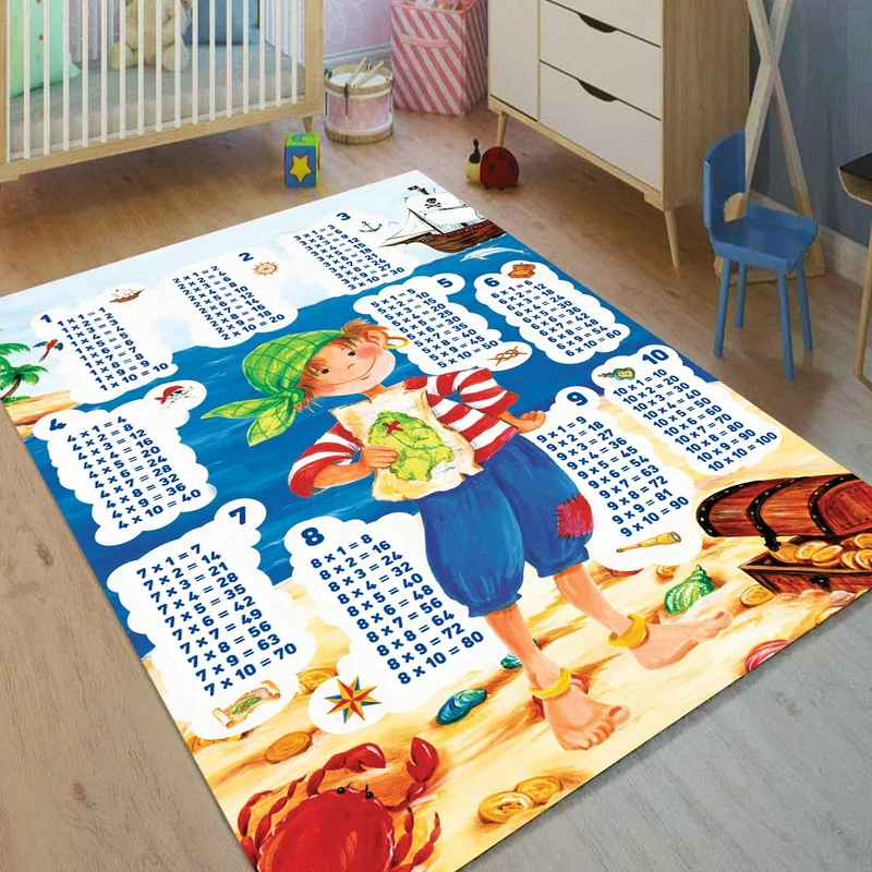 فاجونيك Wagonik Multiplication Table Patterned Educational Colorful Digital Printed Carpet with Anti-Slip Base Washable Children's Room