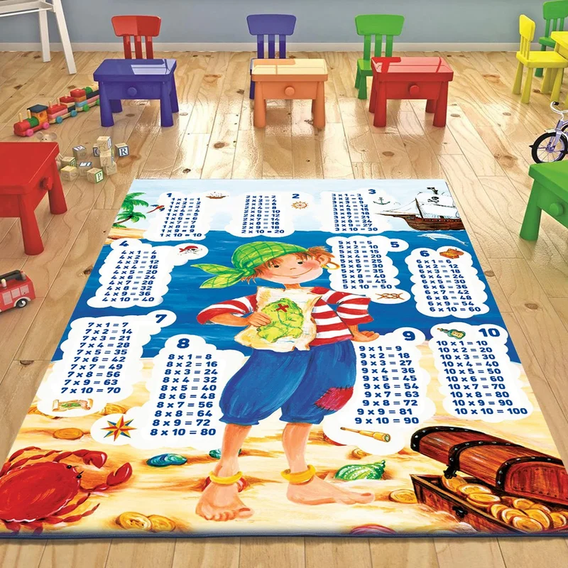 فاجونيك Wagonik Multiplication Table Patterned Educational Colorful Digital Printed Carpet with Anti-Slip Base Washable Children's Room