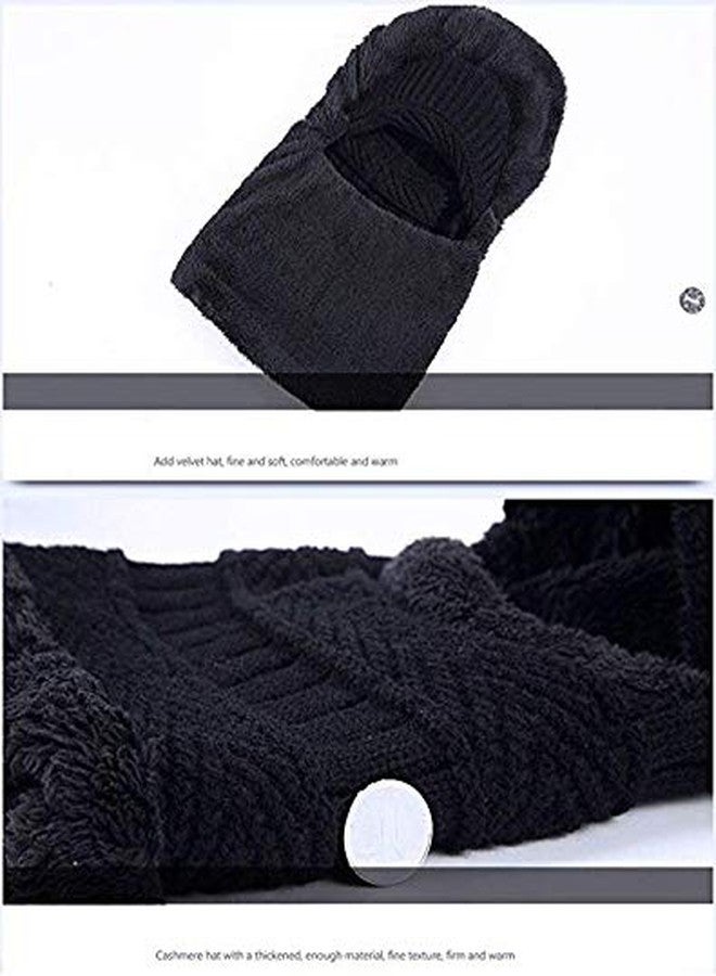 V3E قبعة ووشاح V3E قطعة واحدة، قبعة شتوية مبطنة بالفرو، قبعة صوفية، مدفئات للرقبة، قطعتان في قطعة واحدة للرجال والنساء (أزرق) - Image 4