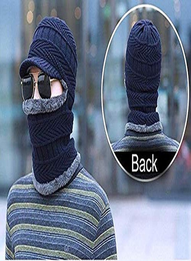 V3E قبعة ووشاح V3E قطعة واحدة، قبعة شتوية مبطنة بالفرو، قبعة صوفية، مدفئات للرقبة، قطعتان في قطعة واحدة للرجال والنساء (أزرق) - Image 3