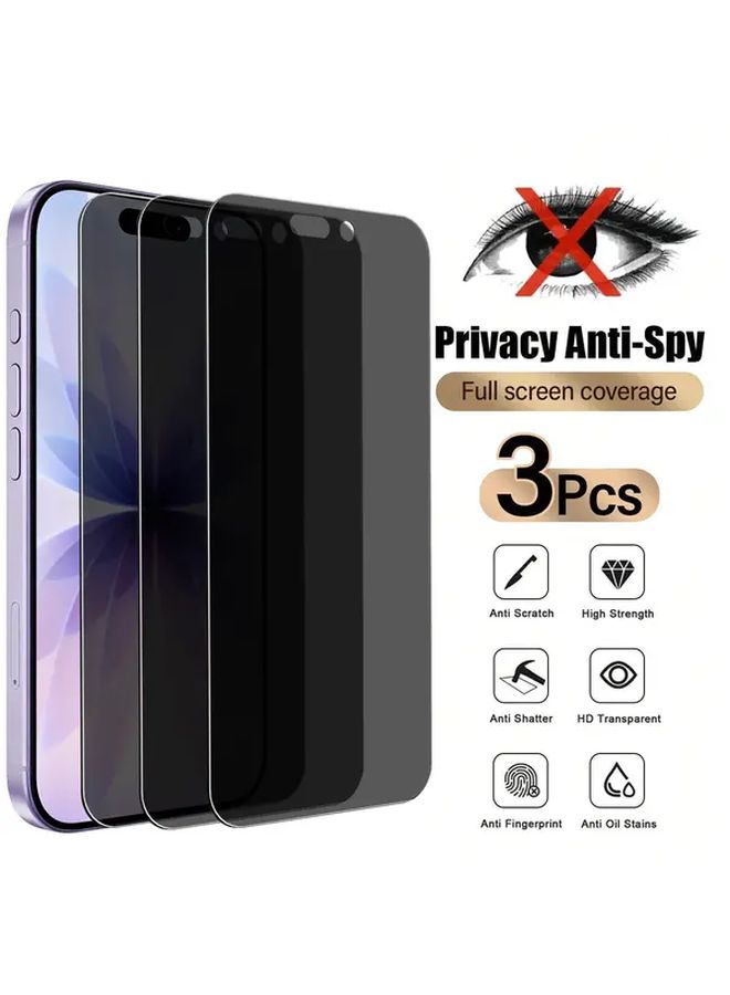 3Pcs Black Anti Spy Tempered Glass Screen Protector For IPhone 16 Anti Peep Scratch Shock - Image 1