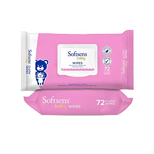 Softsens Baby Gentle Cloth Wipes for Baby Skin Enriched with Aloe Vera & Vitamin E I Dermatologically Tested & Parben Free with Lid - 72 wipes (Pack of 2) - Image 1