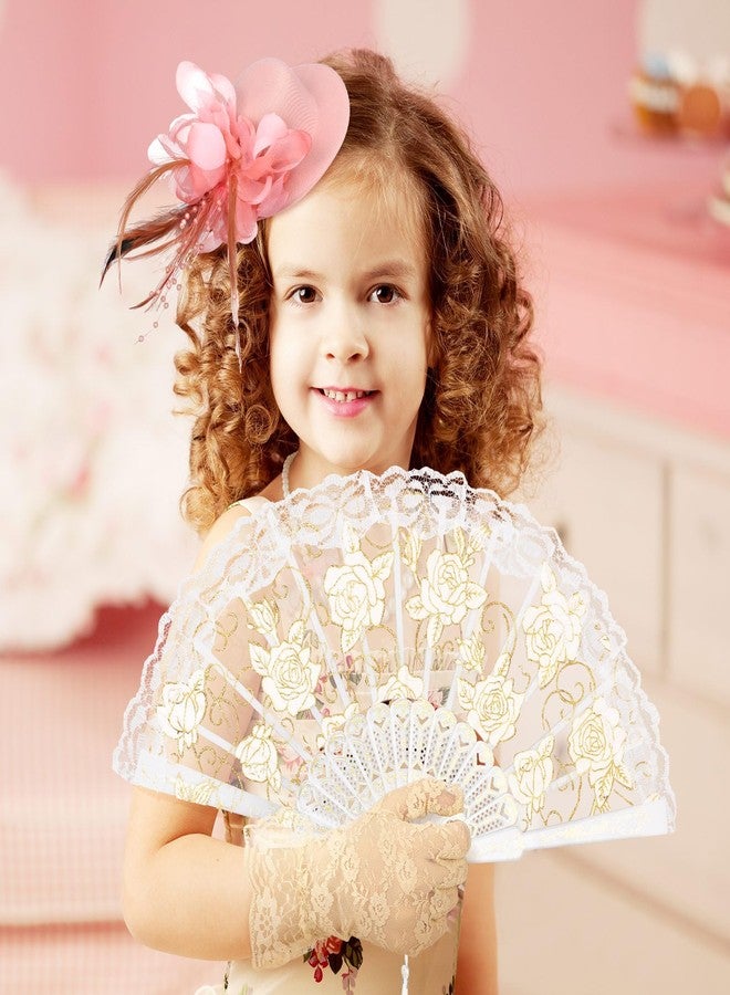 Sintege 4 Pieces Girls Tea Party Supplies Tea Party Gloves Hats Girls Kids Tea Party Necklace Fan for Girls Tea Party Decor (Champagne) - Image 5