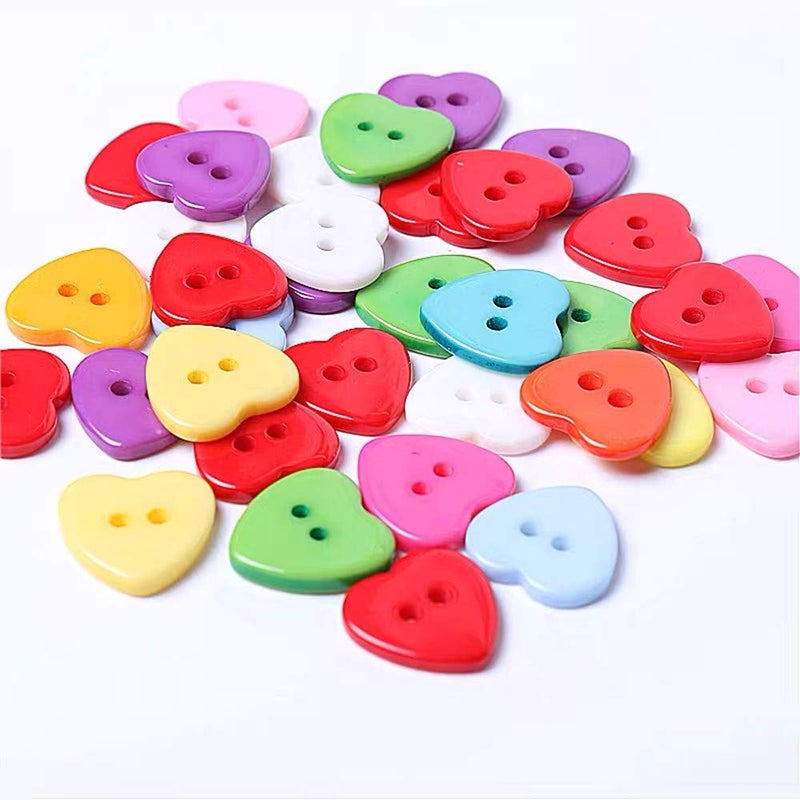 Meetppy 200pcs 14MM Heart Shaped Multicolor 2 Holes Plastic Sewing Buttons for Sewing Scrapbooking Knitting