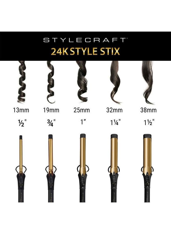 Stylecraft - StyleCraft Style Stix 24K Gold Professional Barrel Long Spring Hair Curling Iron - Image 1