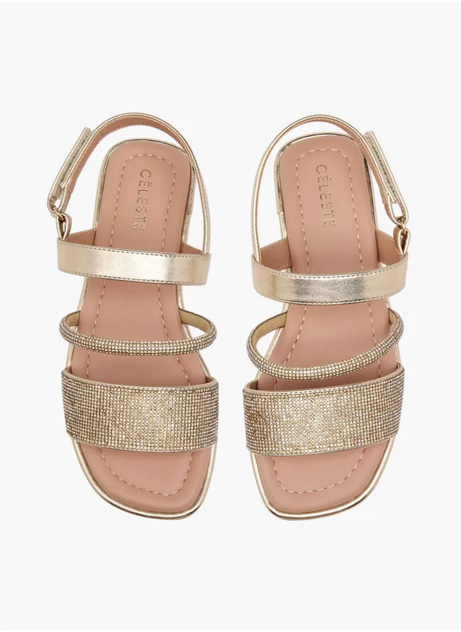 Celeste Girls' Embellished Open Toe Sandals with Hook and Loop Closure