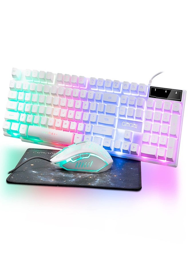 CHONCHOW Gaming LED Wired Keyboard and Mouse Combo with Emitting Character 4800DPI 2 Side Button USB Mouse Rainbow Backlit Mechanical Feeling Compatible with PC Raspberry Pi Mac Xbox one ps4 with Mousepad - Image 1