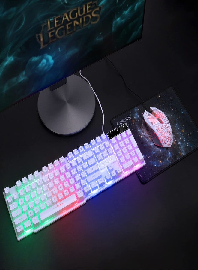 CHONCHOW Gaming LED Wired Keyboard and Mouse Combo with Emitting Character 4800DPI 2 Side Button USB Mouse Rainbow Backlit Mechanical Feeling Compatible with PC Raspberry Pi Mac Xbox one ps4 with Mousepad - Image 5