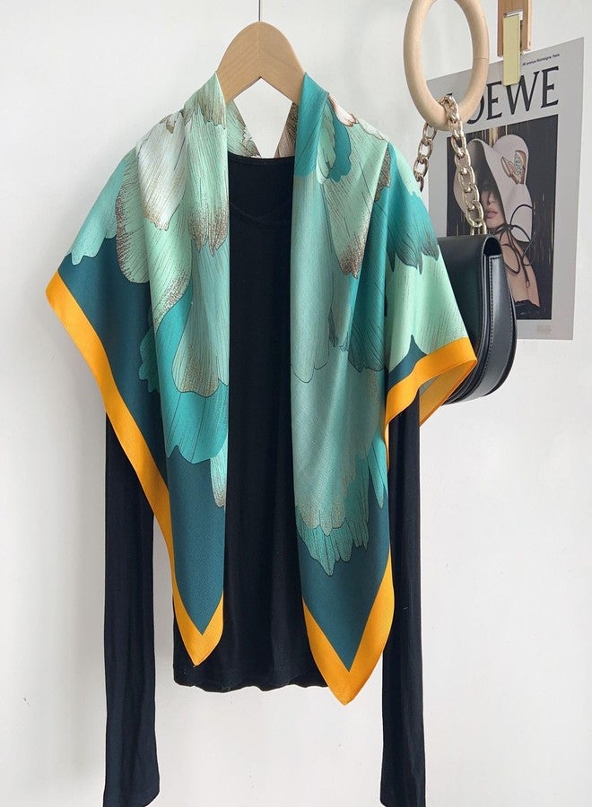 Julunar Silk Like Head Scarf for Women - Satin Large Hair Scarves - 35" Square Silk Hair Wrap for Sleeping with Gift Packed, B019-1 Blue Big Petals, L - Image 2