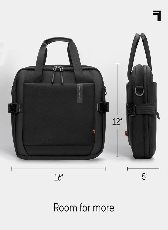 Sharper Image Messenger Briefcase for Men, Laptop Bag fits up to 17” Computer, 19L Water Resistant Crossbody Shoulder Bag with Strap for Work, School, Office, Travel, Black (Venture Collection) - Image 4