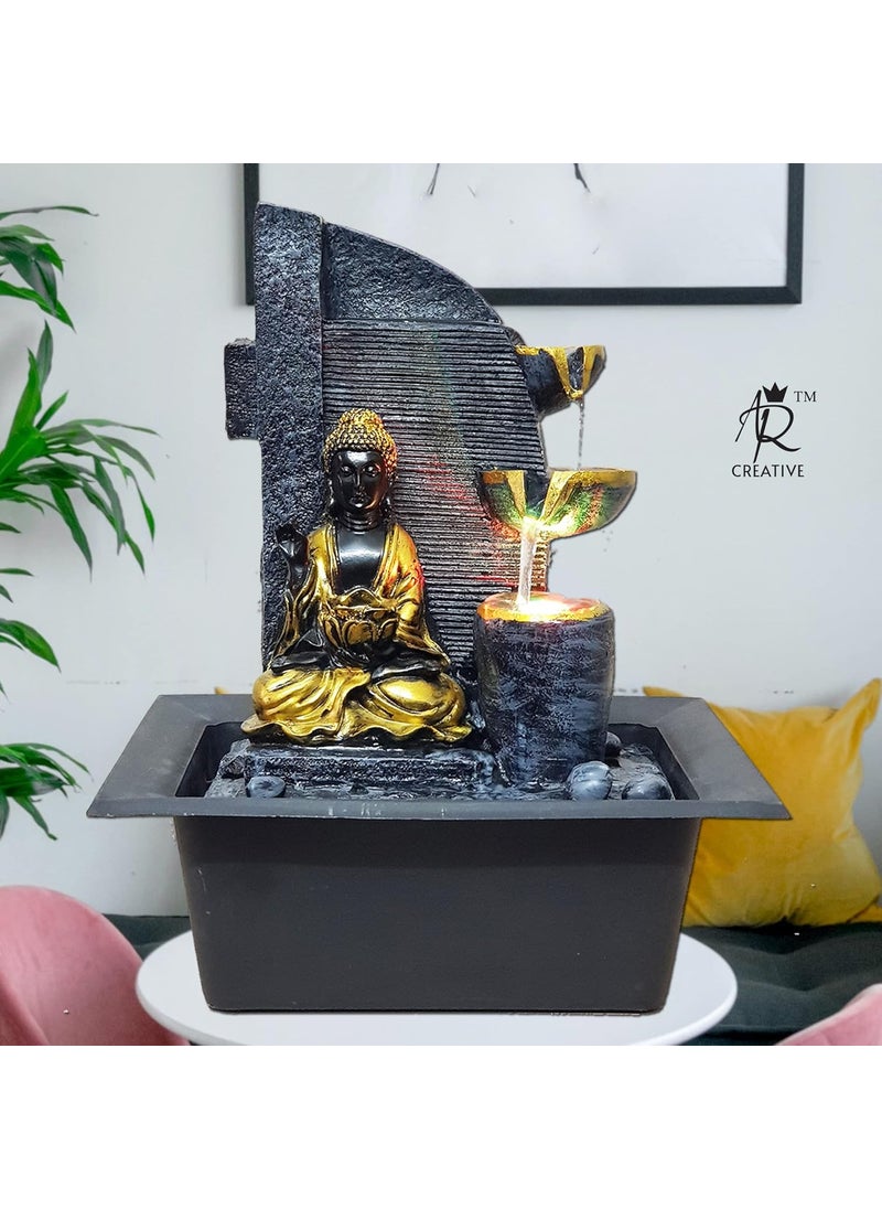 AR Creative AR Creative Buddha Waterfall Fountain with LED Lights Home and Office Decor for Decoration Best Gifting Idea H x L x W 38cm x 31cm x 24 cm  - Image 2