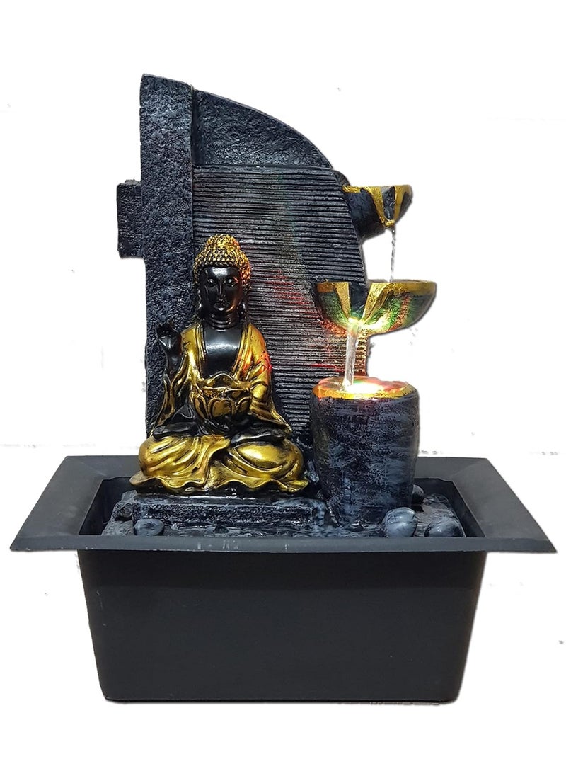 AR Creative AR Creative Buddha Waterfall Fountain with LED Lights Home and Office Decor for Decoration Best Gifting Idea H x L x W 38cm x 31cm x 24 cm  - Image 1
