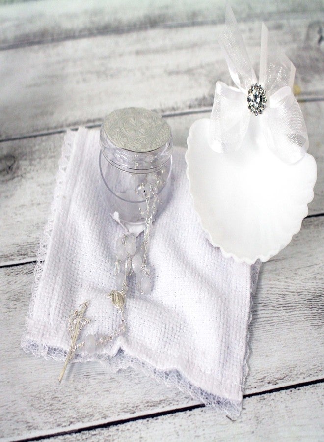 Ooki Beautiful Handmade 5 Piece Color Silver Guadalupe Foil Baptism Christening Shells Candle Set Favors Girl Boy White Set de Bautizo Espanol Nina Nino Baptism Communion Lace Gift Box - Image 3