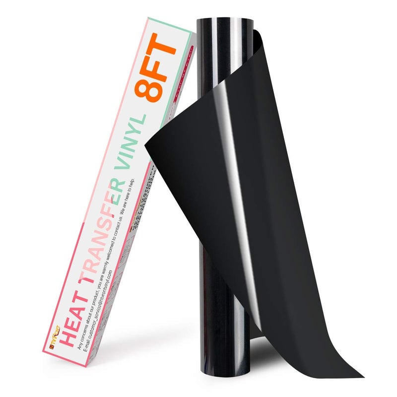 HTVRONT HTV Vinyl Rolls - 12" x 8ft Black Heat Transfer Vinyl for Shirts, Iron on Vinyl for All Cutting Machines - Easy to Cut & Weed for Heat Vinyl Design - Image 1