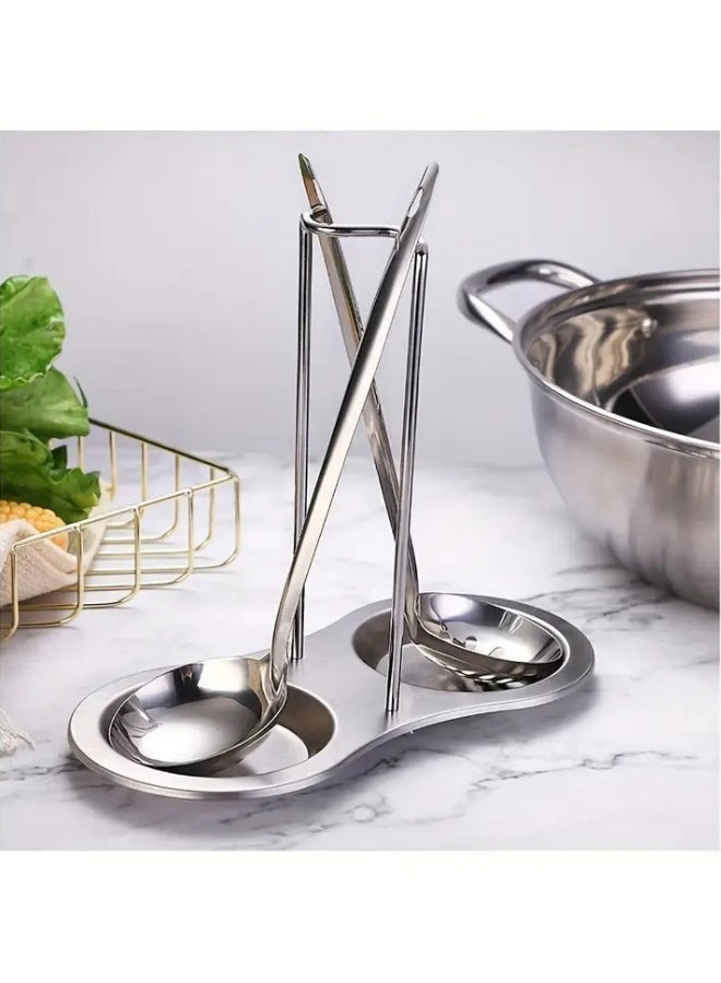 Happy Home Double Metal Kitchen Ladle and Spoon Holder Made of High Quality Stainless Steel Keeps Your Kitchen Clean - Silver - Image 3