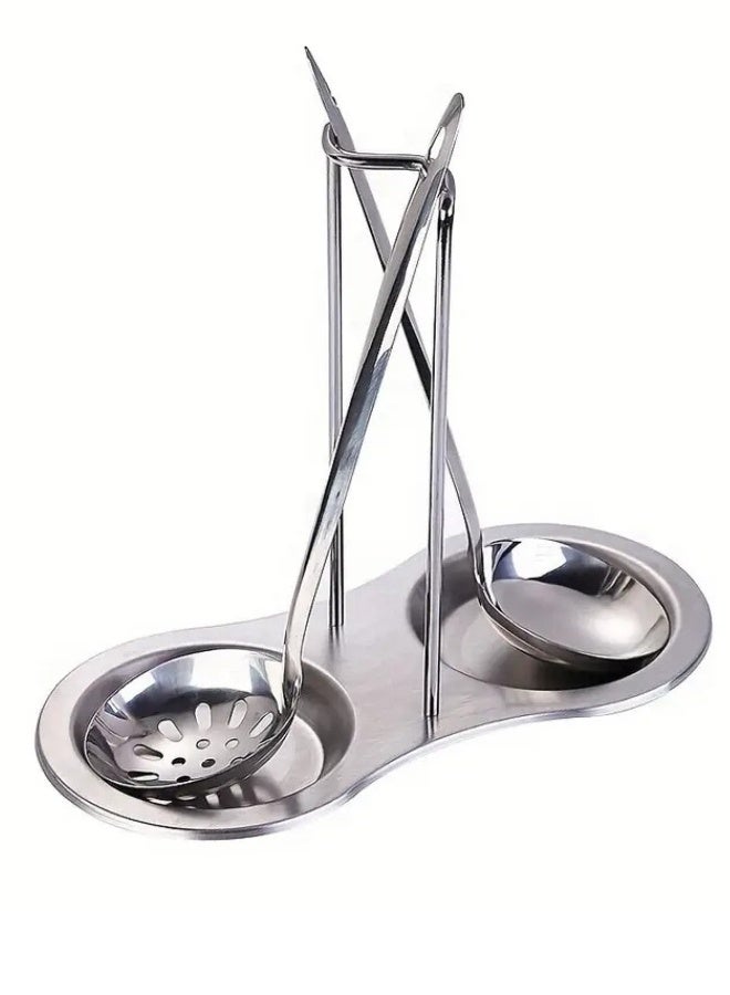 Happy Home Double Metal Kitchen Ladle and Spoon Holder Made of High Quality Stainless Steel Keeps Your Kitchen Clean - Silver - Image 1
