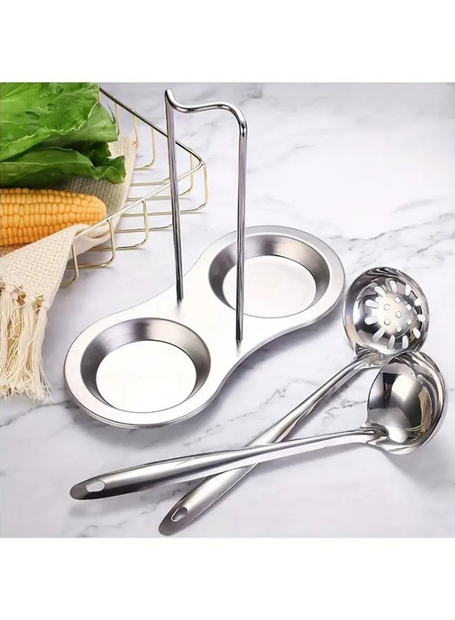 Happy Home Double Metal Kitchen Ladle and Spoon Holder Made of High Quality Stainless Steel Keeps Your Kitchen Clean - Silver - Image 5