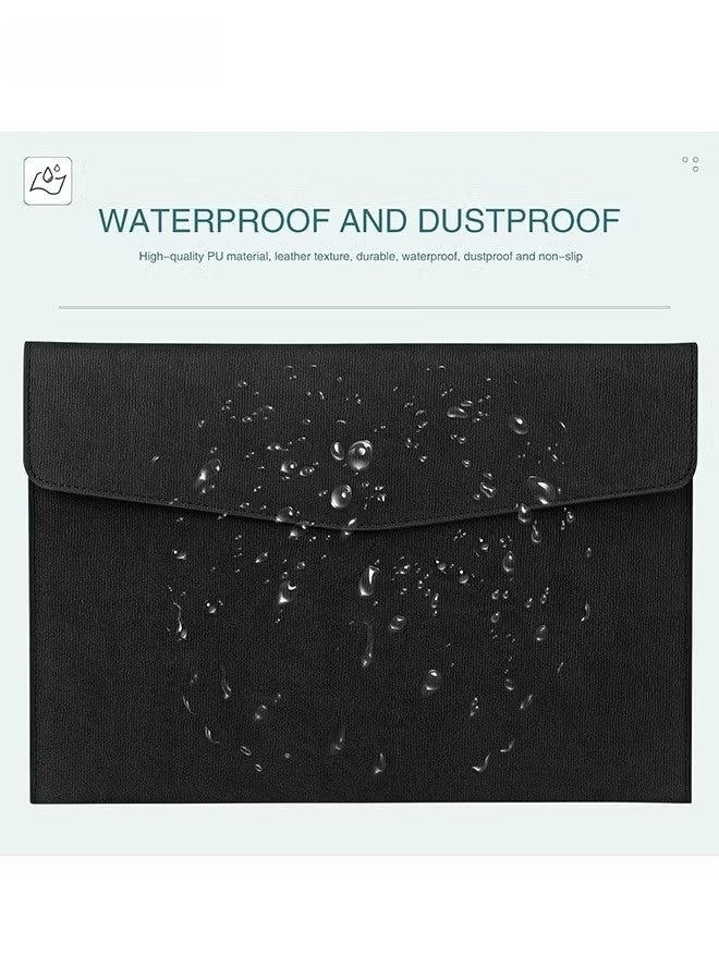 File Folder, PU Leather A4 Document Holder Organizer Filing Envelope Portfolio Case Tablet Sleeve with Magnetic Snap Closure for Home School Office Stationery (Black) - Image 4