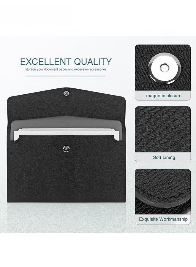 File Folder, PU Leather A4 Document Holder Organizer Filing Envelope Portfolio Case Tablet Sleeve with Magnetic Snap Closure for Home School Office Stationery (Black) - Image 3