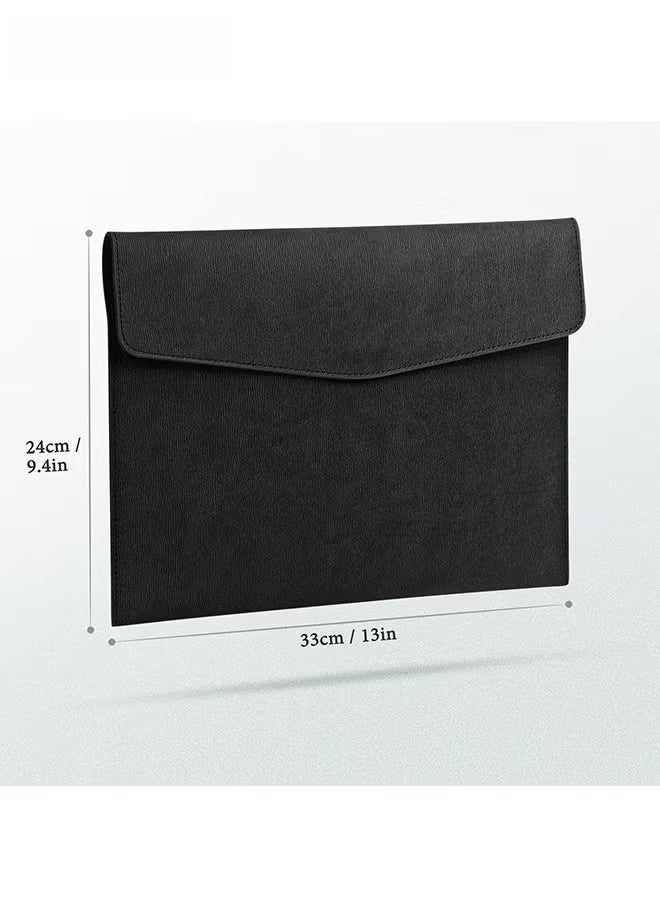 File Folder, PU Leather A4 Document Holder Organizer Filing Envelope Portfolio Case Tablet Sleeve with Magnetic Snap Closure for Home School Office Stationery (Black) - Image 2