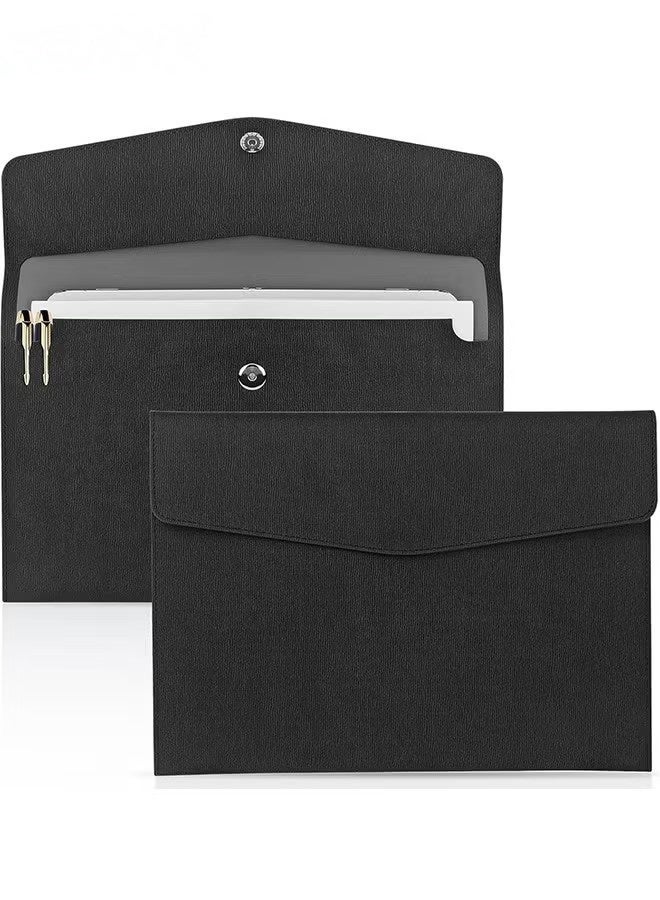 File Folder, PU Leather A4 Document Holder Organizer Filing Envelope Portfolio Case Tablet Sleeve with Magnetic Snap Closure for Home School Office Stationery (Black) - Image 1