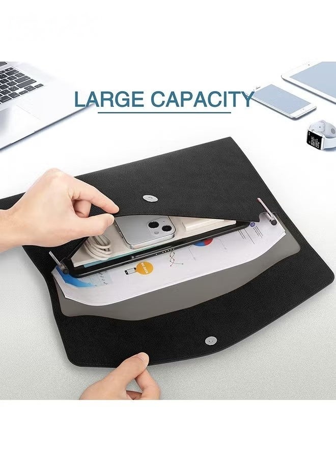 File Folder, PU Leather A4 Document Holder Organizer Filing Envelope Portfolio Case Tablet Sleeve with Magnetic Snap Closure for Home School Office Stationery (Black) - Image 5