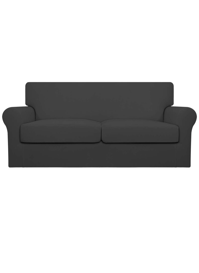 Easy-Going Easy-Going Oversized 3 Pieces Stretch Fleece Soft Loveseat Sofa Couch Cover for Pets - Washable Sofa Slipcover for 2 Separate Cushion Couch - Elastic Furniture Protector for Dogs  Kids  Dark Gray  - Image 1