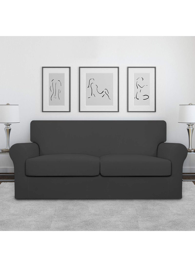 Easy-Going Easy-Going Oversized 3 Pieces Stretch Fleece Soft Loveseat Sofa Couch Cover for Pets - Washable Sofa Slipcover for 2 Separate Cushion Couch - Elastic Furniture Protector for Dogs  Kids  Dark Gray  - Image 2