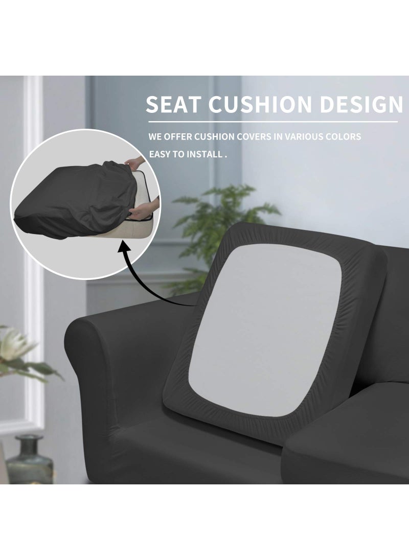 Easy-Going Easy-Going Oversized 3 Pieces Stretch Fleece Soft Loveseat Sofa Couch Cover for Pets - Washable Sofa Slipcover for 2 Separate Cushion Couch - Elastic Furniture Protector for Dogs  Kids  Dark Gray  - Image 3