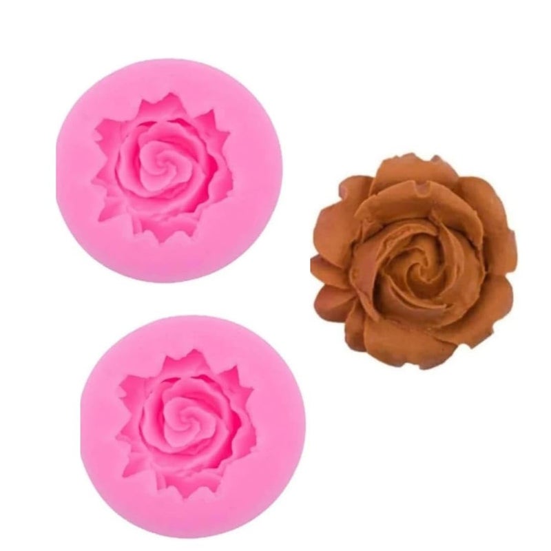 Husaini Mart Husaini Mart | SET OF 2 3D Rose Candle Mould Silicone Lotus Flower Mold for DIY Cupcake Cake Topper Decoration Jelly Fondant Mold Crystal Handmade Soap Chocolate Desserts Ice Cube Candy GumPaste Resin Mould  - Image 1