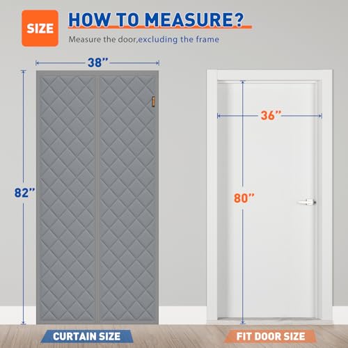 MAGZO Magnetic Thermal Insulated Door Curtain Fits Door Size 36" x 80", Oxford Cloth Strong Magnets Patio Entrance Insulation, Thicken Cotton Winter Entrance Cover for Doorways, Gray - Image 2