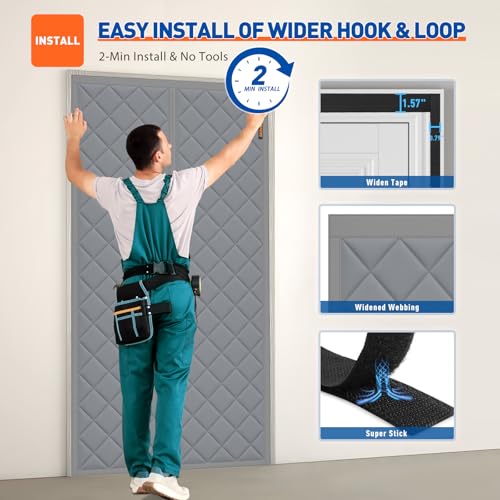 MAGZO Magnetic Thermal Insulated Door Curtain Fits Door Size 36" x 80", Oxford Cloth Strong Magnets Patio Entrance Insulation, Thicken Cotton Winter Entrance Cover for Doorways, Gray - Image 5