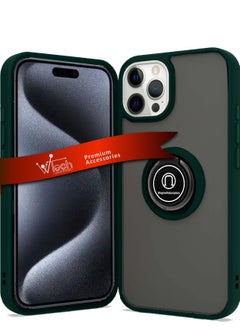 Wtech Finger Grip Magnetic Hold Kickstand Ring Finger With Built-In Iron Case Cover For Apple iPhone 15 Pro 2023 Dark Green  - Image 1