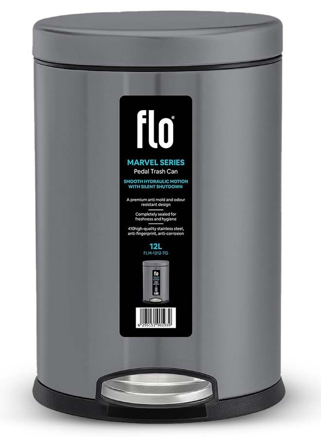 سلة مهملات - مارفل رمادي تيتانيوم 12 لتر