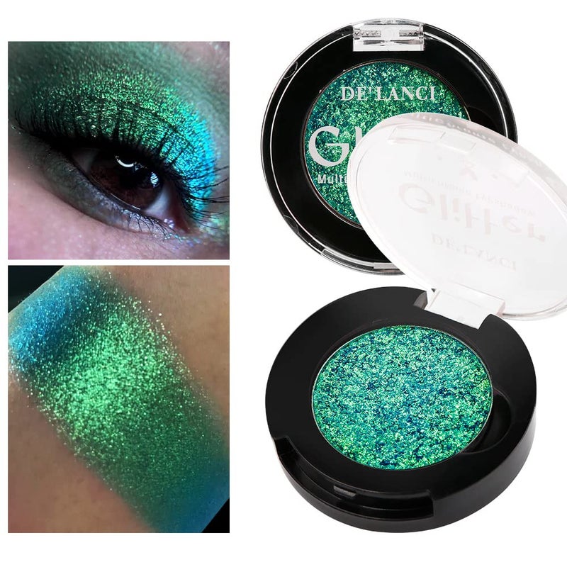 Afflano Single Green Eyeshadow Shimmery, Highly Pigmented Multichrome Eye shadow, Color Changing Forest Green Glitter Eyeshadow, Holographic Chrome Eye Shadow for green Eye Makeup - Image 1