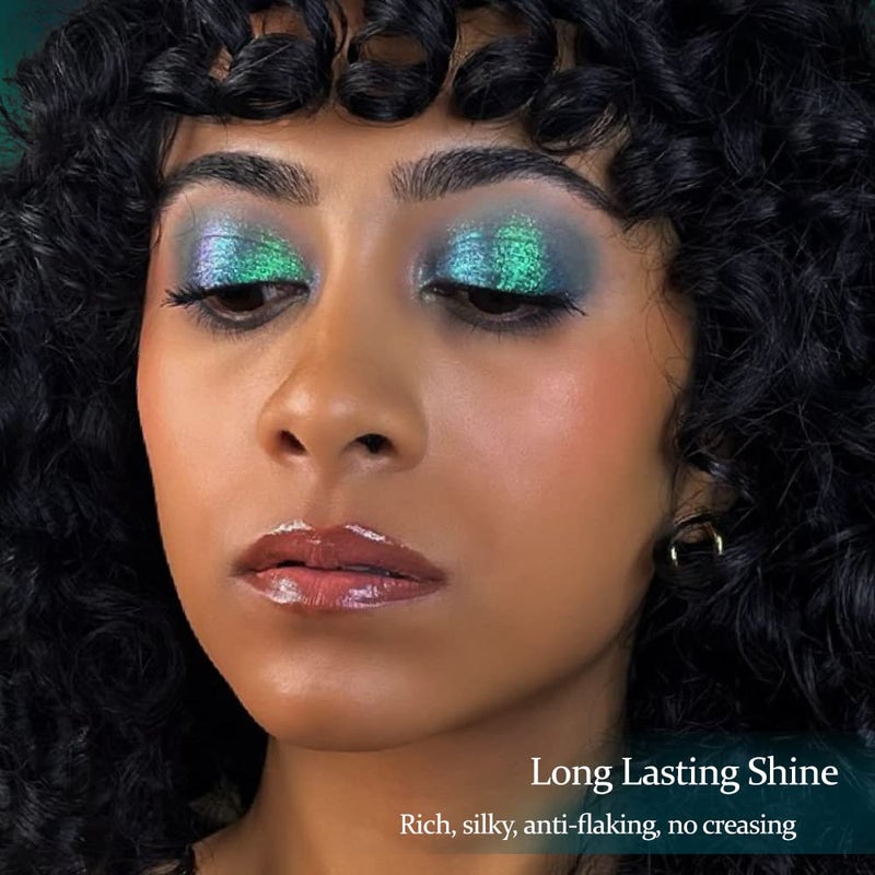 Afflano Single Green Eyeshadow Shimmery, Highly Pigmented Multichrome Eye shadow, Color Changing Forest Green Glitter Eyeshadow, Holographic Chrome Eye Shadow for green Eye Makeup - Image 3