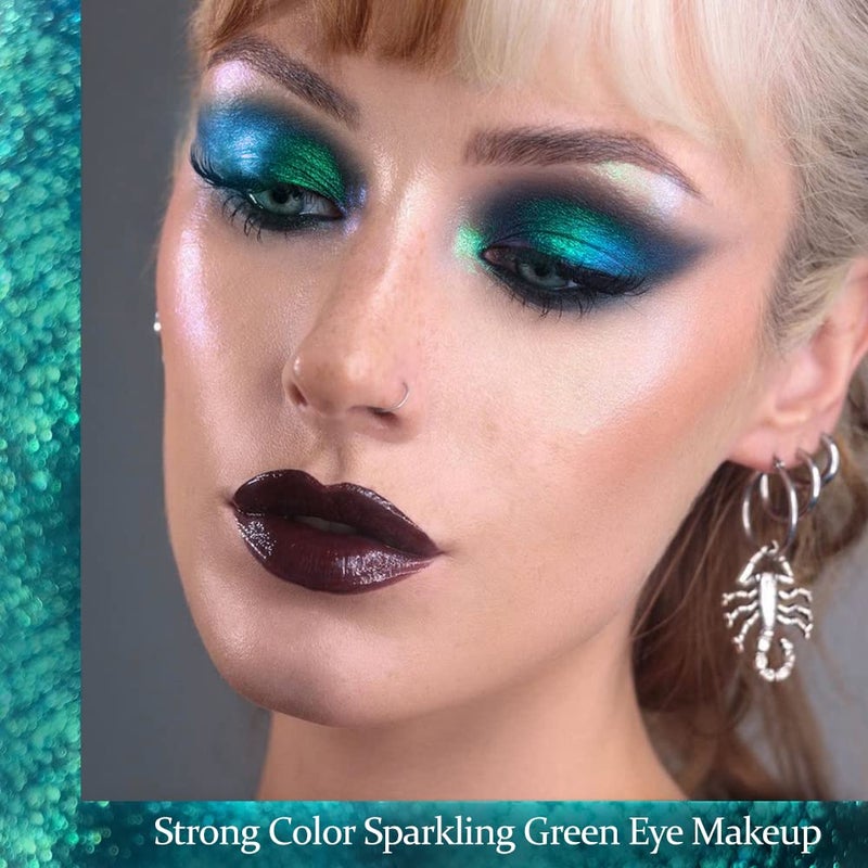 Afflano Single Green Eyeshadow Shimmery, Highly Pigmented Multichrome Eye shadow, Color Changing Forest Green Glitter Eyeshadow, Holographic Chrome Eye Shadow for green Eye Makeup - Image 2