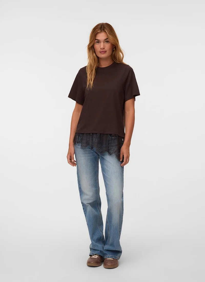 فيرو مودا VMBRIT Short Sleeve O-Neck Type Lace T-Shirt Jersey