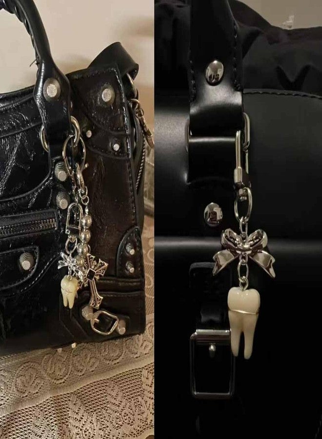 Lemua Dentist Gifts Teeth Keychain Cute Bow Bag Charm Funky Purse Charm Key Ring Accessories - Image 3