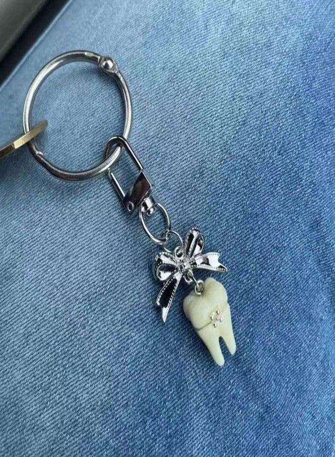 Lemua Dentist Gifts Teeth Keychain Cute Bow Bag Charm Funky Purse Charm Key Ring Accessories - Image 5