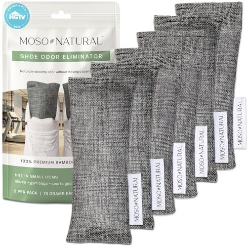 Moso Natural Shoe Deodorizer Insert (3 Pack) Charcoal Odor Absorber for Shoes, Gym Bag & Boot Deodorizer, Long-Lasting Shoe Odor Elimination, Unscented Air Purifying Bags (Two Per Pack. 6 Total) - Image 1