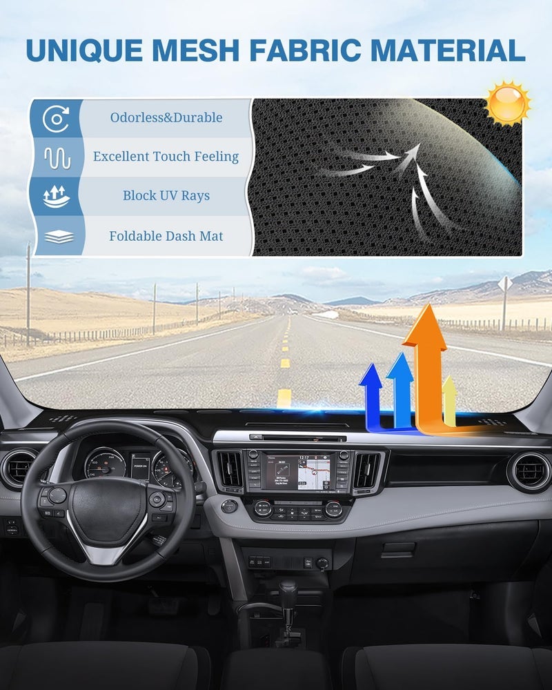 FIILINES Dash Cover Compatible with Toyota RAV4 2013 2014 2015 2016 2017 2018 Dashboard Mat Cover RAV4 Accessories Sunshade Nonslip Mesh Protector No Glare - Image 4