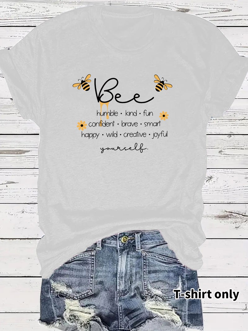 Summer Women'S Bee And Letter Pattern Round Neck Short Sleeve Casual Fashion Explosions T-Shirt - Image 4