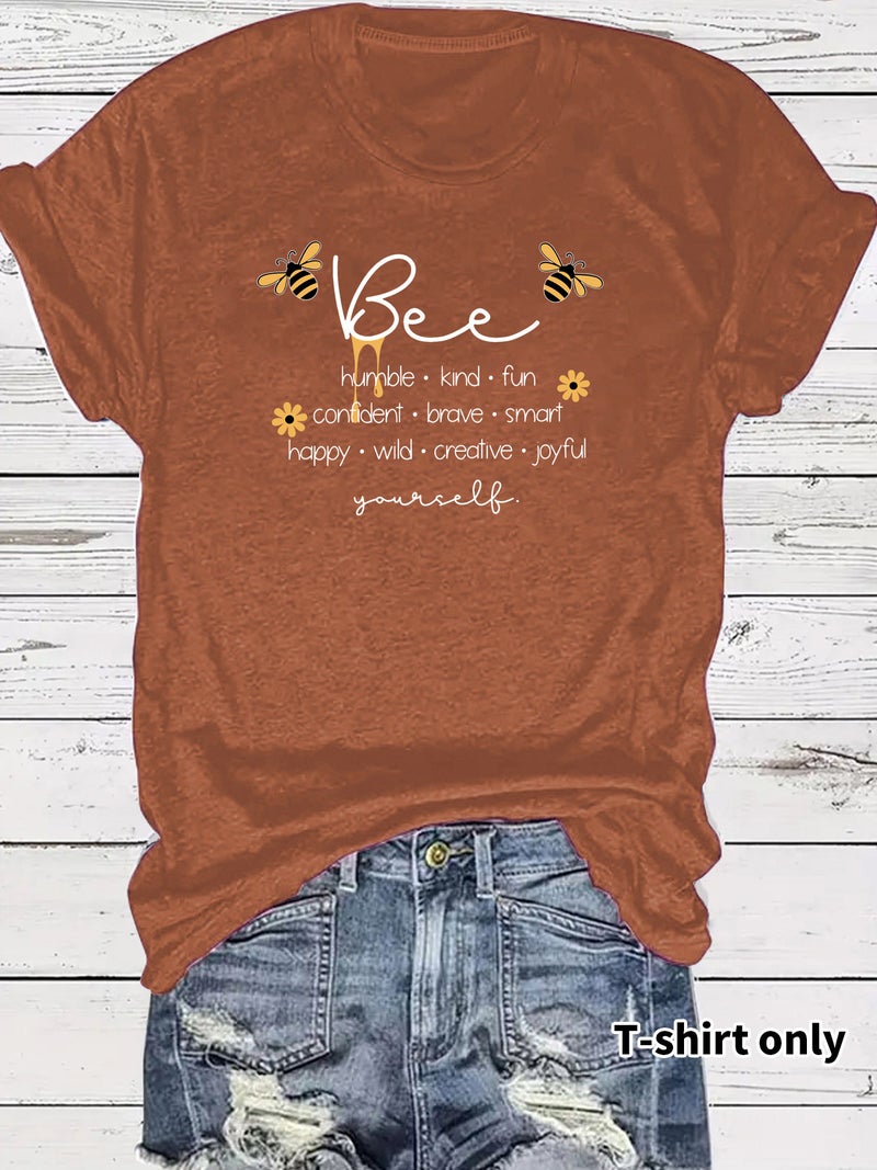 Summer Women'S Bee And Letter Pattern Round Neck Short Sleeve Casual Fashion Explosions T-Shirt - Image 1