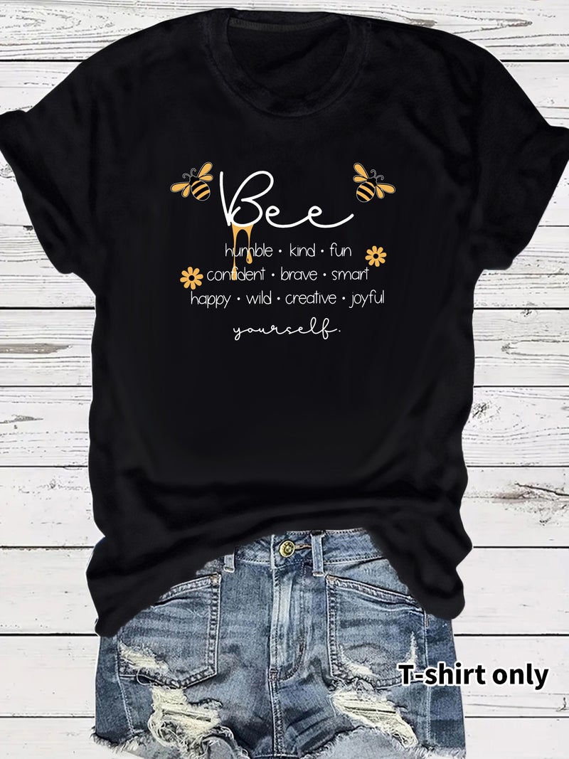 Summer Women'S Bee And Letter Pattern Round Neck Short Sleeve Casual Fashion Explosions T-Shirt - Image 5